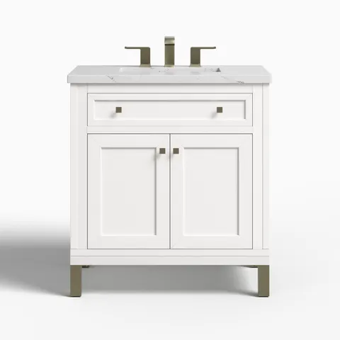 Janelle 30" Single Vanity in Glossy White with 3 cm Ethereal Noctis Silestone Top