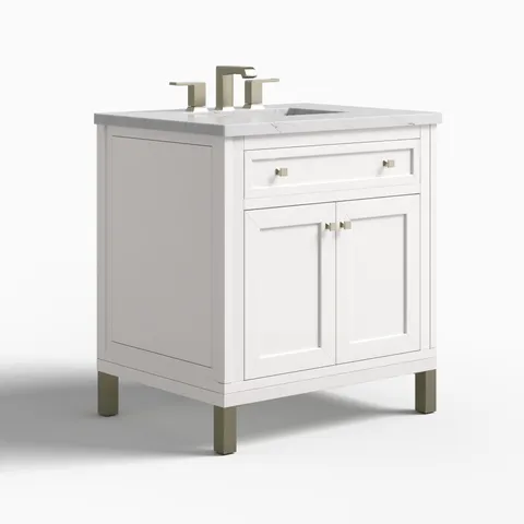 Janelle 30" Single Vanity in Glossy White with 3 cm Ethereal Noctis Silestone Top