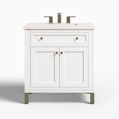 Janelle 30" Single Vanity in Glossy White with 3 cm Lime Delight Silestone Top