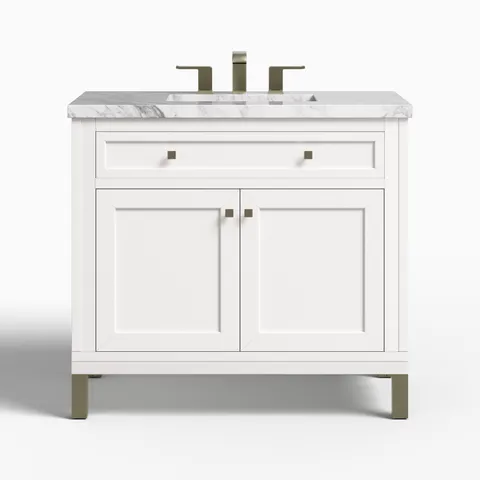 Janelle 36" Single Vanity in Glossy White with 3 cm Carrara Marble Top