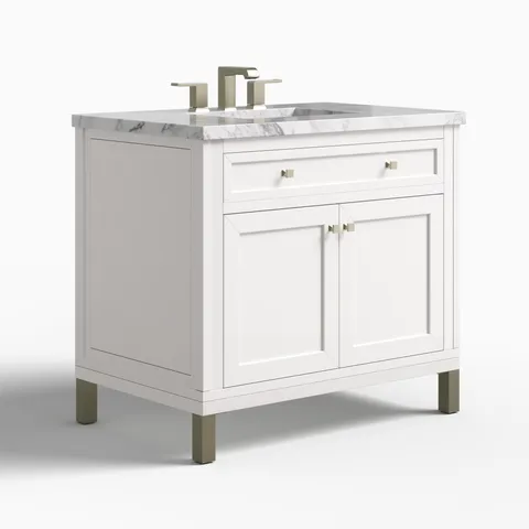 Janelle 36" Single Vanity in Glossy White with 3 cm Carrara Marble Top
