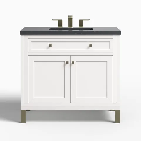 Janelle 36" Single Vanity in Glossy White with 3 cm Charcoal Soapstone Silestone Top