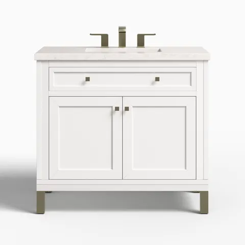 Janelle 36" Single Vanity in Glossy White with 3 cm Eternal Jasmine Pearl Silestone Top