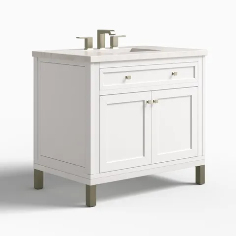 Janelle 36" Single Vanity in Glossy White with 3 cm Eternal Jasmine Pearl Silestone Top