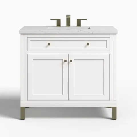 Janelle 36" Single Vanity in Glossy White with 3 cm Ethereal Noctis Silestone Top