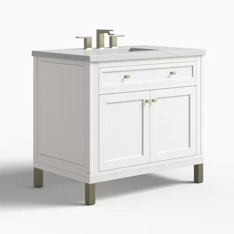 Janelle 36" Single Vanity in Glossy White with 3 cm Ethereal Noctis Silestone Top