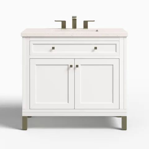 Janelle 36" Single Vanity in Glossy White with 3 cm Lime Delight Silestone Top