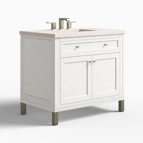 Janelle 36" Single Vanity in Glossy White with 3 cm Lime Delight Silestone Top