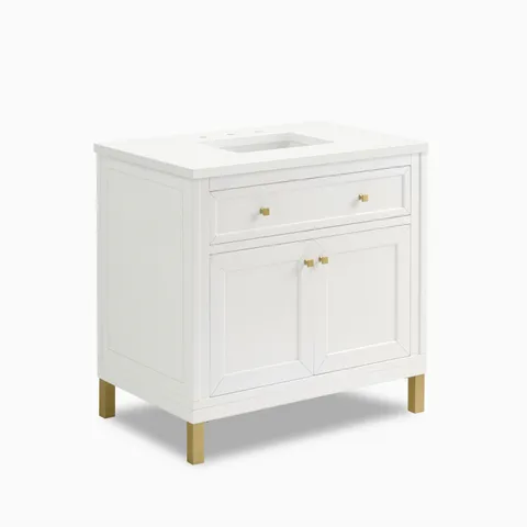 Janelle 36" Single Vanity in Glossy White with 3 cm White Zeus Silestone Top