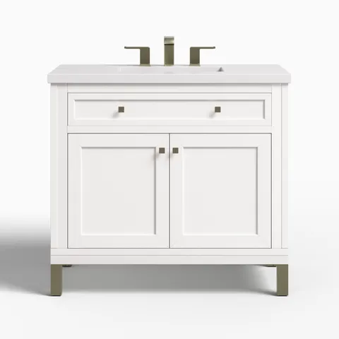 Janelle 36" Single Vanity in Glossy White with 3 cm White Zeus Silestone Top