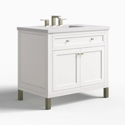 Janelle 36" Single Vanity in Glossy White with 3 cm White Zeus Silestone Top