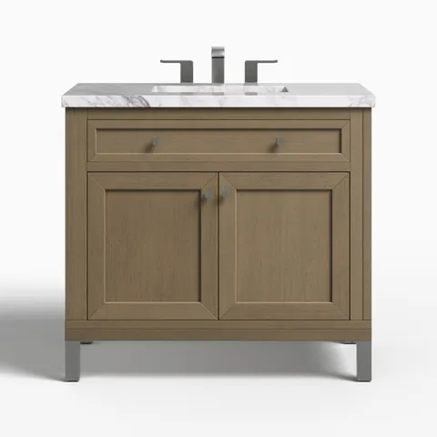 Janelle 36" Single Vanity in Walnut Whisper with 3 cm Carrara Marble Top