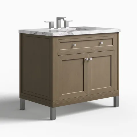 Janelle 36" Single Vanity in Walnut Whisper with 3 cm Carrara Marble Top