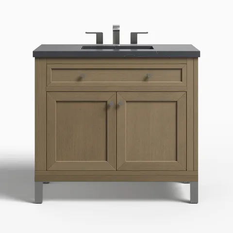 Janelle 36" Single Vanity in Walnut Whisper with 3 cm Charcoal Soapstone Silestone Top