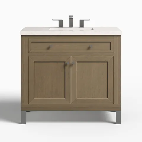 Janelle 36" Single Vanity in Walnut Whisper with 3 cm Eternal Jasmine Pearl Silestone Top