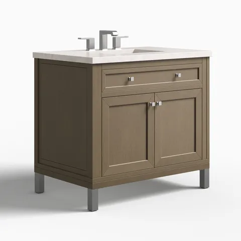 Janelle 36" Single Vanity in Walnut Whisper with 3 cm Eternal Jasmine Pearl Silestone Top