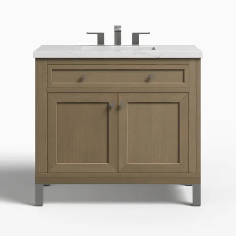 Janelle 36" Single Vanity in Walnut Whisper with 3 cm Ethereal Noctis Silestone Top