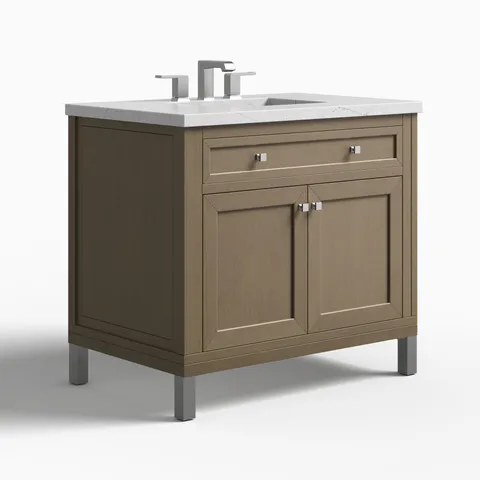 Janelle 36" Single Vanity in Walnut Whisper with 3 cm Ethereal Noctis Silestone Top
