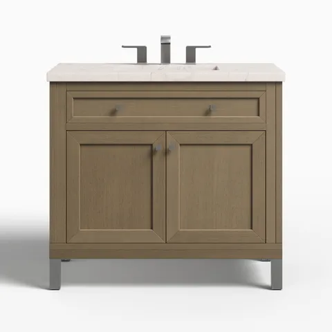 Janelle 36" Single Vanity in Walnut Whisper with 3 cm Victorian Silver Silestone Top