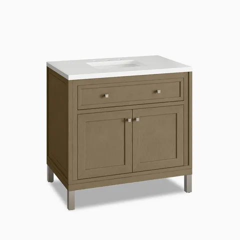 Janelle 36" Single Vanity in Walnut Whisper with 3 cm White Zeus Silestone Top