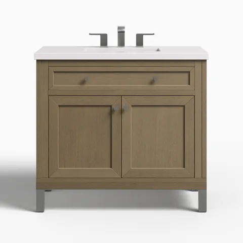 Janelle 36" Single Vanity in Walnut Whisper with 3 cm White Zeus Silestone Top