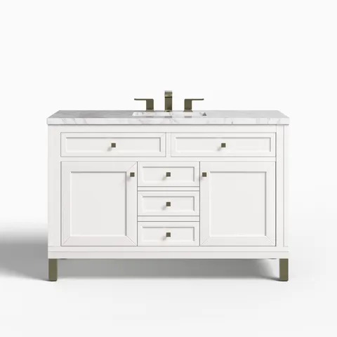 Janelle 48" Single Vanity in Glossy White with 3 cm Carrara Marble Top