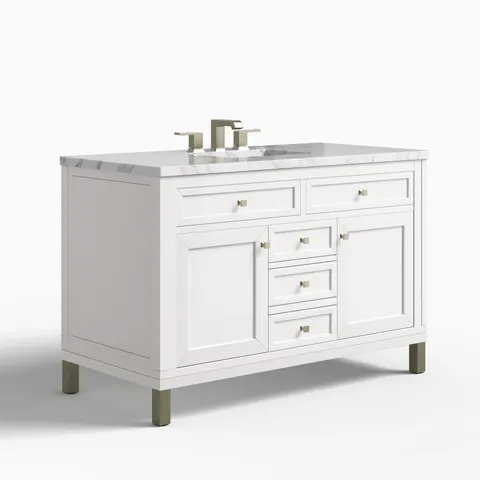 Janelle 48" Single Vanity in Glossy White with 3 cm Carrara Marble Top