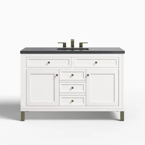 Janelle 48" Single Vanity in Glossy White with 3 cm Charcoal Soapstone Silestone Top