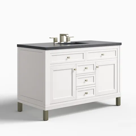 Janelle 48" Single Vanity in Glossy White with 3 cm Charcoal Soapstone Silestone Top