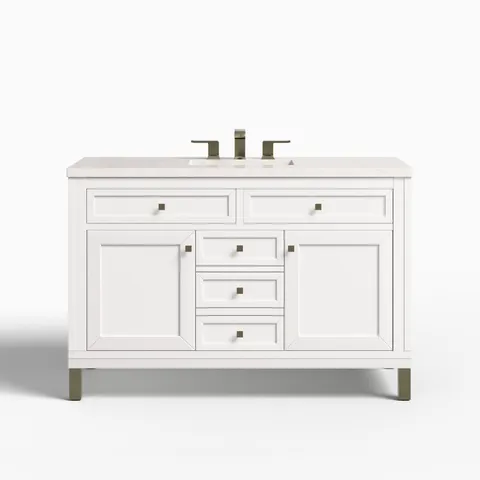 Janelle 48" Single Vanity in Glossy White with 3 cm Eternal Jasmine Pearl Silestone Top