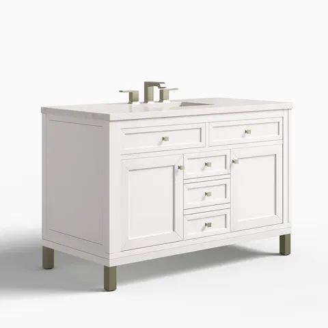 Janelle 48" Single Vanity in Glossy White with 3 cm Eternal Jasmine Pearl Silestone Top