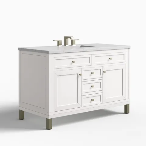 Janelle 48" Single Vanity in Glossy White with 3 cm Ethereal Noctis Silestone Top