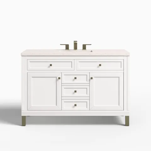 Janelle 48" Single Vanity in Glossy White with 3 cm Lime Delight Silestone Top