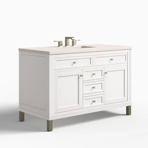 Janelle 48" Single Vanity in Glossy White with 3 cm Lime Delight Silestone Top