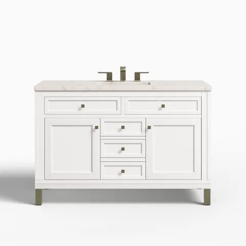 Janelle 48" Single Vanity in Glossy White with 3 cm Victorian Silver Silestone Top