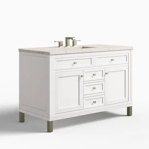 Janelle 48" Single Vanity in Glossy White with 3 cm Victorian Silver Silestone Top