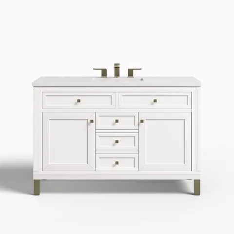 Janelle 48" Single Vanity in Glossy White with 3 cm White Zeus Silestone Top