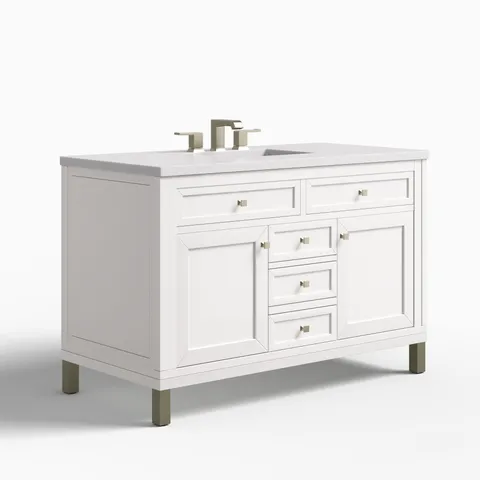 Janelle 48" Single Vanity in Glossy White with 3 cm White Zeus Silestone Top
