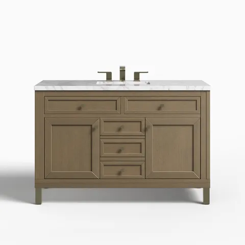 Janelle 48" Single Vanity in Walnut Whisper with 3 cm Carrara Marble Top