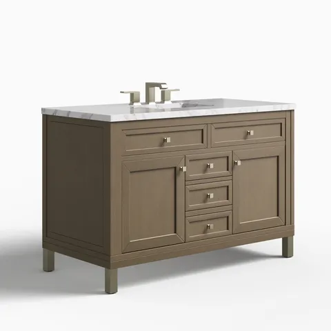 Janelle 48" Single Vanity in Walnut Whisper with 3 cm Carrara Marble Top