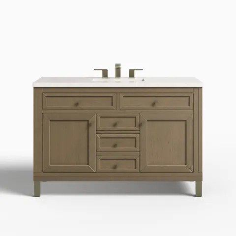 Janelle 48" Single Vanity in Walnut Whisper with 3 cm Eternal Jasmine Pearl Silestone Top