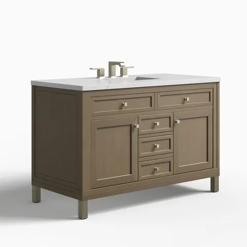 Janelle 48" Single Vanity in Walnut Whisper with 3 cm Ethereal Noctis Silestone Top