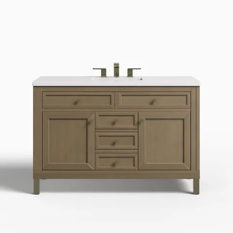 Janelle 48" Single Vanity in Walnut Whisper with 3 cm White Zeus Silestone Top