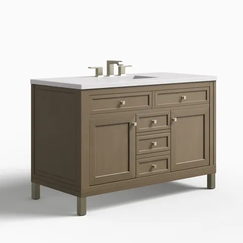 Janelle 48" Single Vanity in Walnut Whisper with 3 cm White Zeus Silestone Top