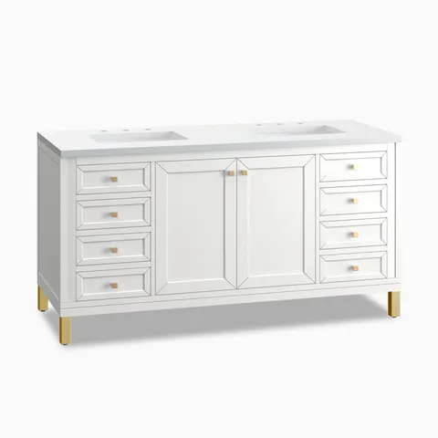 Janelle 60" Double Vanity in Glossy White with 3 cm White Zeus Silestone Top