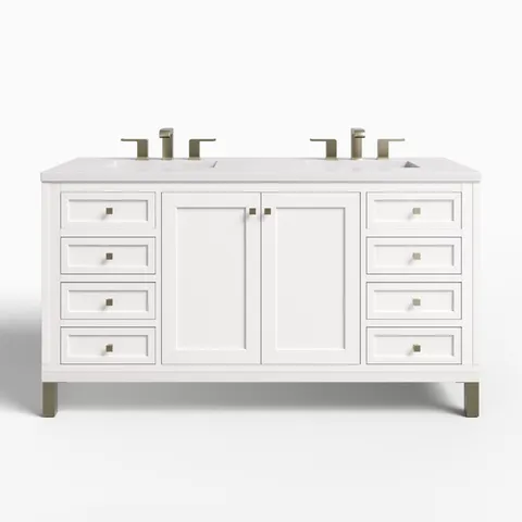 Janelle 60" Double Vanity in Glossy White with 3 cm White Zeus Silestone Top