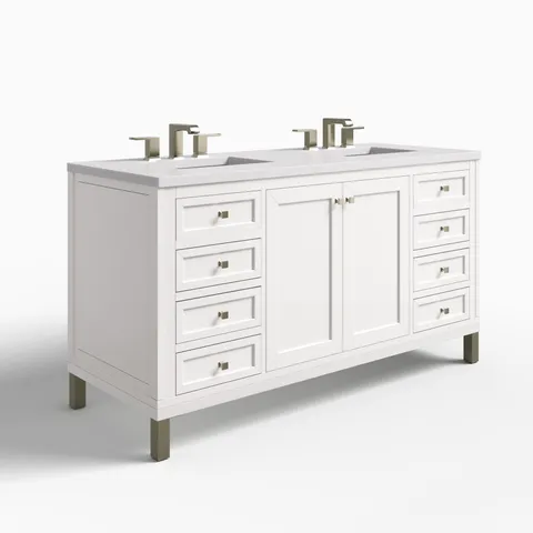 Janelle 60" Double Vanity in Glossy White with 3 cm White Zeus Silestone Top