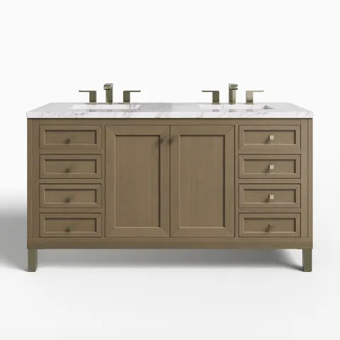 Janelle 60" Double Vanity in Walnut Whisper with 3 cm Carrara Marble Top