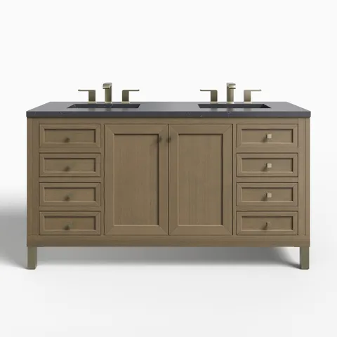Janelle 60" Double Vanity in Walnut Whisper with 3 cm Charcoal Soapstone Silestone Top