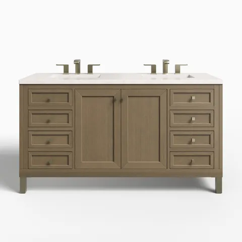 Janelle 60" Double Vanity in Walnut Whisper with 3 cm Eternal Jasmine Pearl Silestone Top